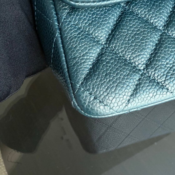 Image 1 of Chanel Classic Flap Mini - 20 cm Caviar Quilted Donkerblauw Groen Zilveren Hardware Serie 20