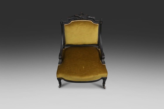 Image 1 of Fauteuil en bois noir et velours de style Empire, années 1850