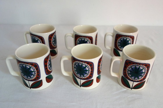 Image 1 of 6 mugs à décor floral stylisé Allemagne, années 70
