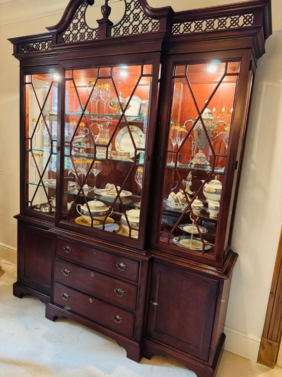 Exclusieve klassieke eetkamer set – Massief mahonie – Uitschuifbare tafel met 10 stoelen + vitrinekast (photo 4 of 19)