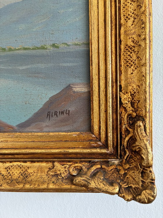 Dipinto a olio vintage firmato, paesaggio di lago di montagna – Dipinti e disegni, Canvas (photo 2 of 13)