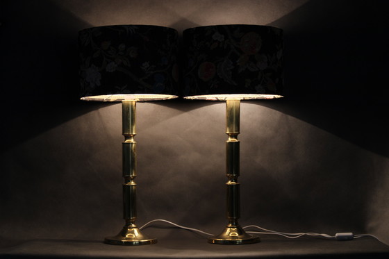 Image 1 of 1960 Paar grote messing tafellampen, Denemarken