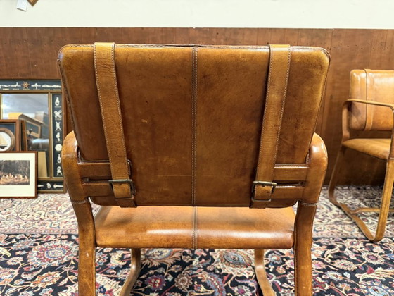 Sedia in Pelle Stile Ralph Lauren con Fibbia - Jacques Adnet – Sedie da pranzo, Leather (photo 14 of 14)