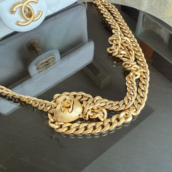 Image 1 of Chanel Flap Mini 21CM Sweetheart 23P - Caviar Quilted White Gold Hardware Microchip