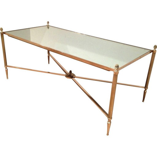 Table basse vintage de style néoclassique en laiton et verre, 1940