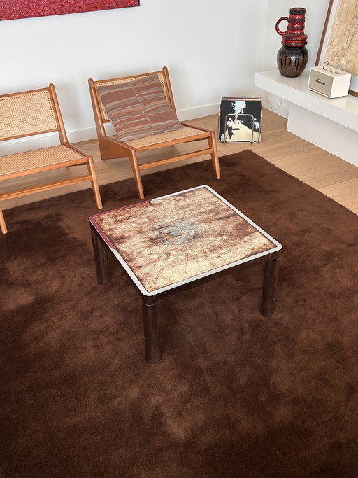 Vintage design coffee table, ceramic top & chrome frame, Brutalist 1960s