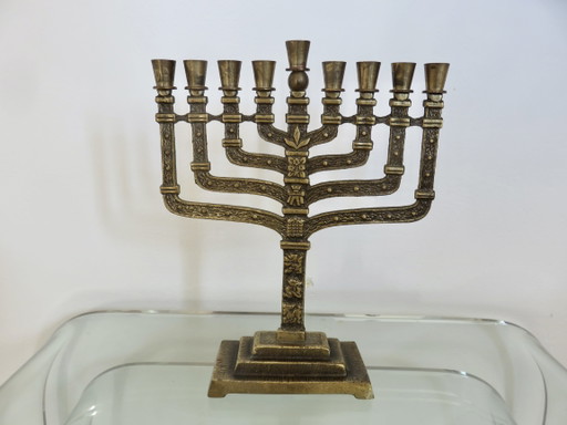 Portacandele "Menorah Hanukkah" 9 candele, ottone, 1960