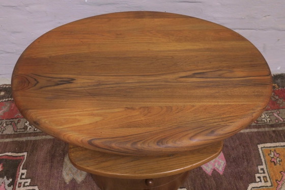 Image 1 of Solid Teak Oval Coffee Table with Swivel Top by Silkeborg, Denmark 1960s