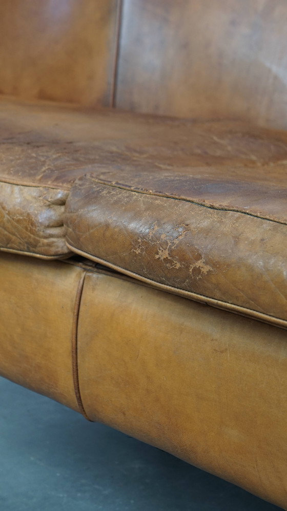 Image 1 of Vintage Sheepskin Leather 2-Seater Sofa in English Style