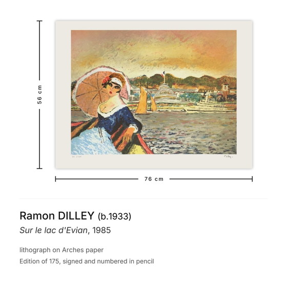 Ramon Dilley signierte Lithographie Sur Le Lac D'Evian 1985 – Lithographien & Drucke, Paper (photo 3 of 5)