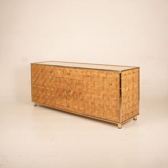 Image 1 of Credenza In Bamboo Pressato E Ottone 1975