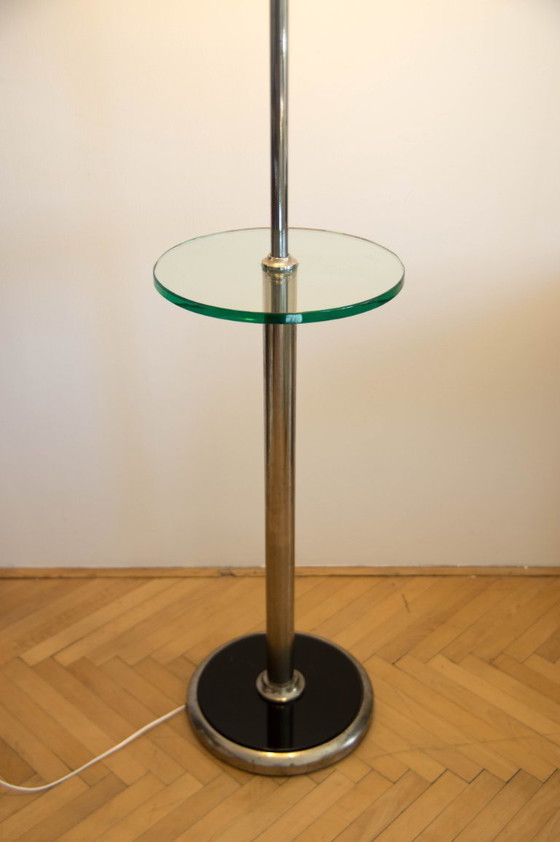 1930s Floor Nickel Lamp with Side Table – Functionalism, Bauhaus – Floor lights, Glass, Metal (photo 4 of 12)