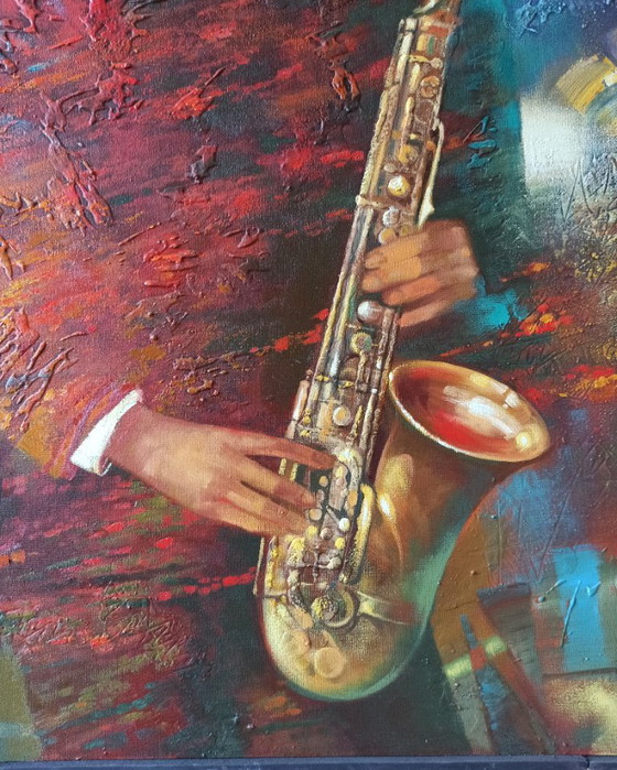 Original Oil Painting Abstract Musician Saxophone Night Blues – Paintings & Drawings, Canvas (photo 7 of 9)