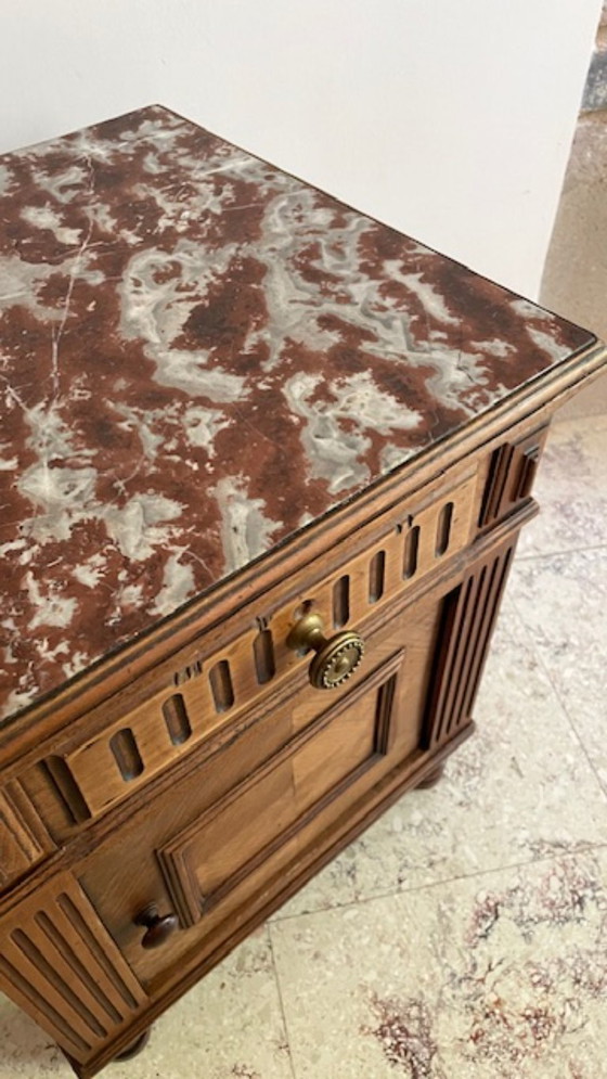 Image 1 of TABLE de Chevet Ancienne Bois et MARBRE
