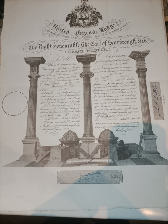 Image 1 of Certificat maçonnique authentique 