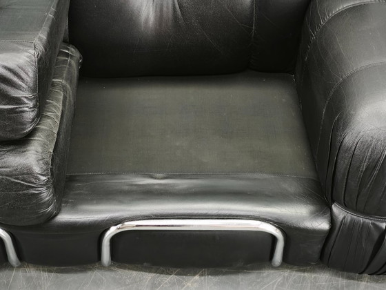 Image 1 of 1970s Italian Two-Seat Sofa by Adriano Piazzesi in Chrome and Leatherette