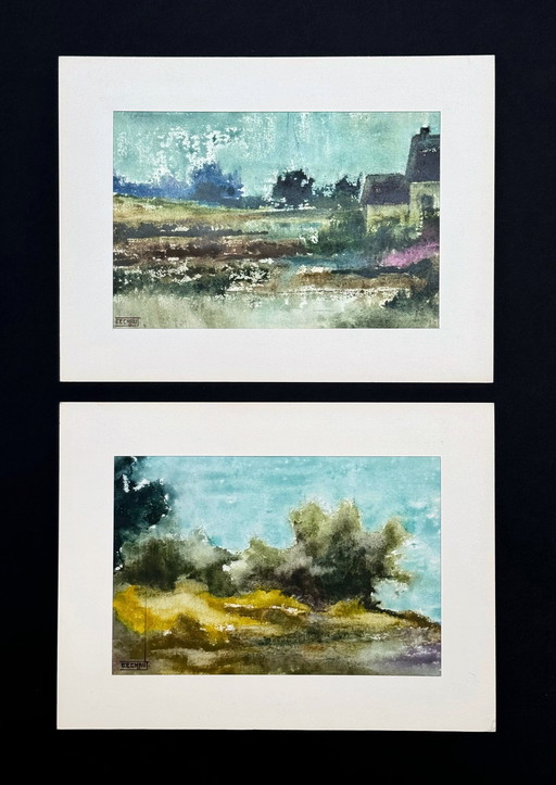 Watercolor Landscape (2 Artworks) - Eugène Eechaut (1928-2019)