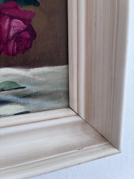 Image 1 of Peinture à l'huile originale vintage représentant des roses, signée.