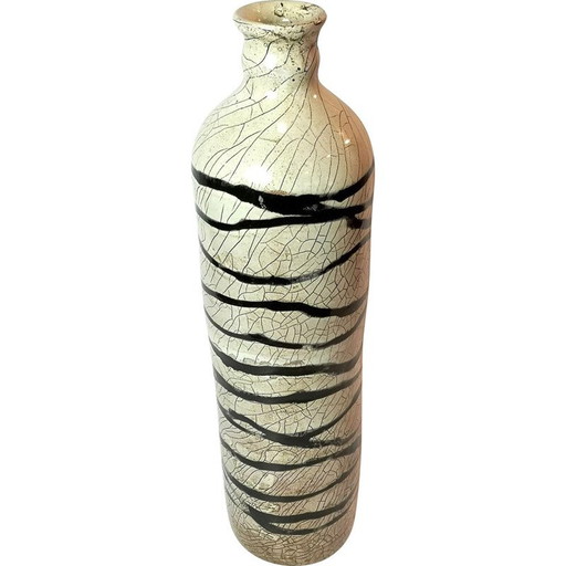 Vase vintage en céramique bicolore fait à la main, Europe 1960