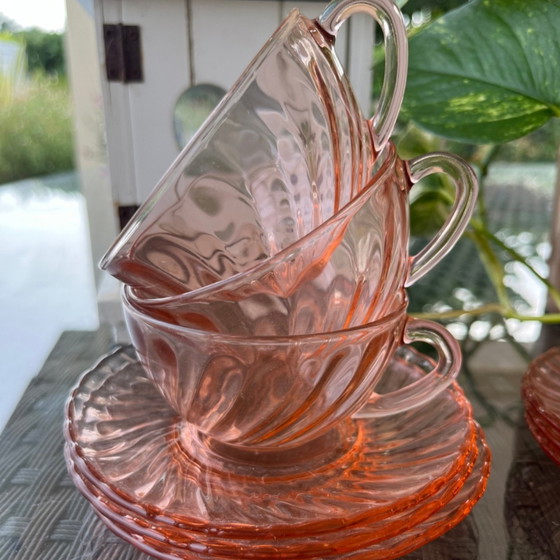 Image 1 of Vintage ARCOROC Rosaline Tea Set - 6 Cups & Saucers - Swirl
