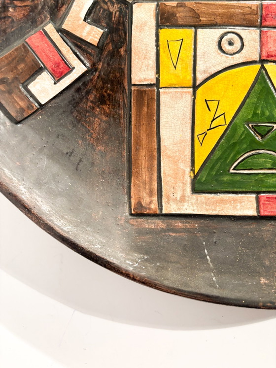 Grande assiette en céramique décorée en relief et peinte par Ibrahim Kodra, années 1970 – Objets déco (photo 5 of 10)