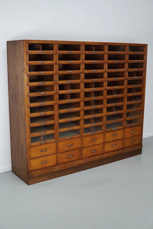 Large vintage German haberdashery oak shop cabinet, 1940s