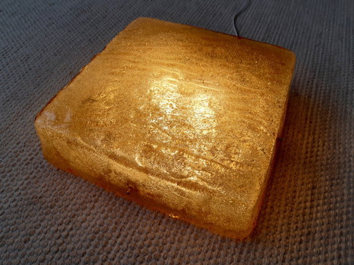 Suspension carrée en verre impressionnante de RZB Leuchten, suspension vintage en verre avec relief.