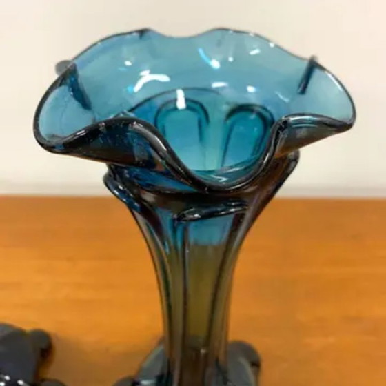 Image 1 of Blaue Retro-Vasen, Tschechoslowakei, 1960er Jahre (2er-Set)