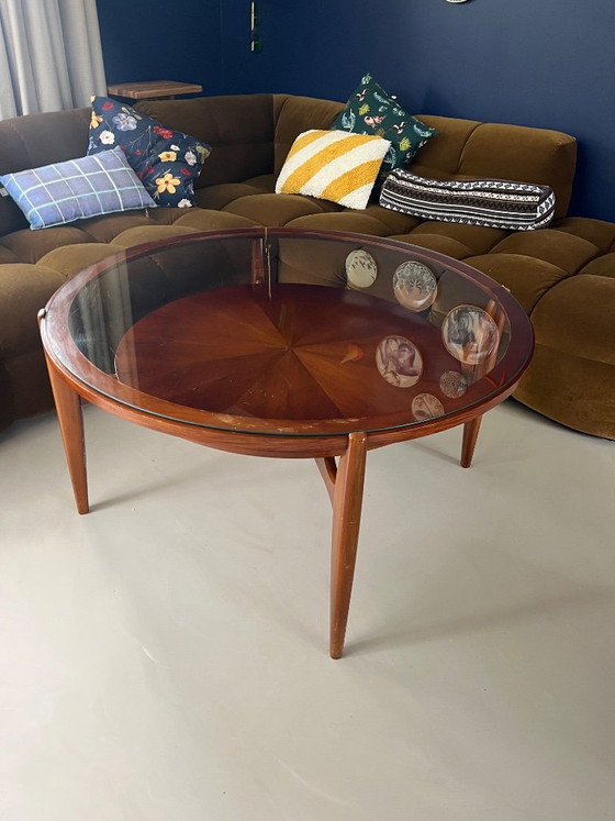 Vintage Round Coffee Table Teak Danish Design Mid-Century Modern – Glass, Wood (photo 2 of 9)