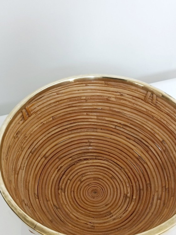 Fruitmanden van bamboe en messing van G. Crespi, jaren 70. – Tafelaccessoires, Bamboo (photo 3 of 5)