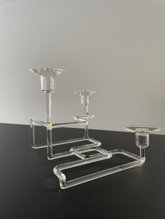 Image 1 of Artistieke glazen kandelaar – sculpturaal geometrisch ontwerp
