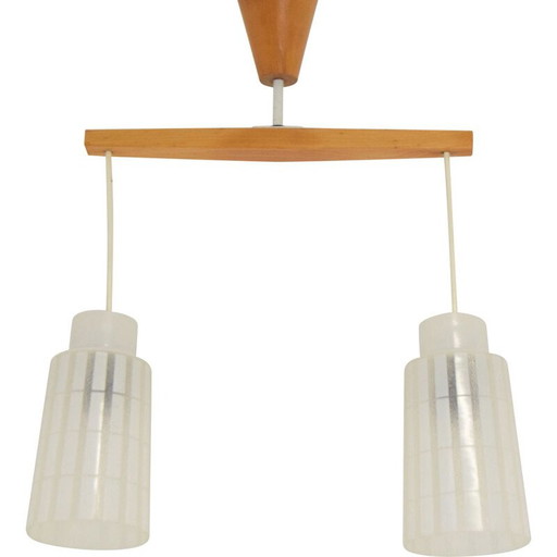 Vintage-Kronleuchter aus Glas und Holz von Drevo Humpolec, Tschechoslowakei 1970