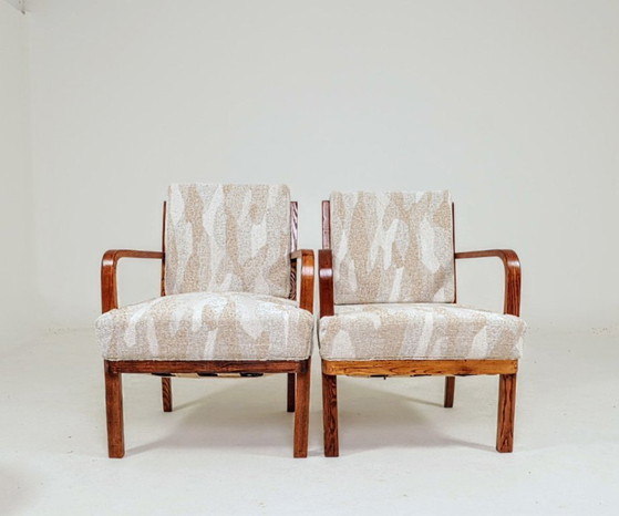 Image 1 of Sedie e tavolini vintage in legno jacquard beige