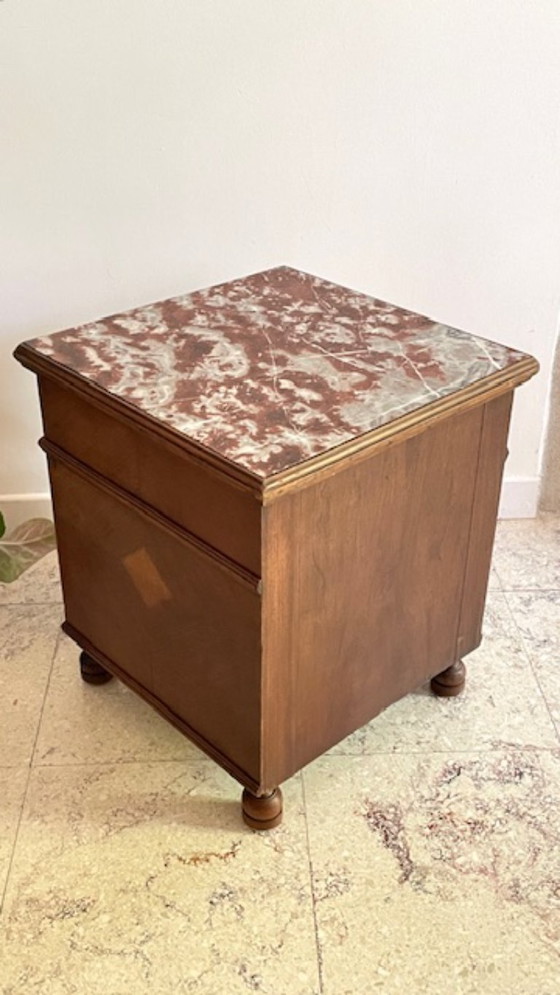Image 1 of TABLE de Chevet Ancienne Bois et MARBRE