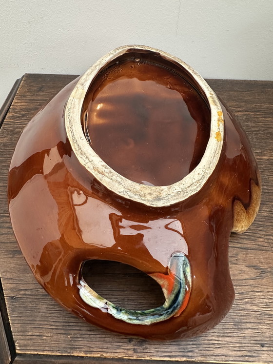 Image 1 of Beautiful vintage glazed ceramic bowl/centerpiece attributed to Vallauris