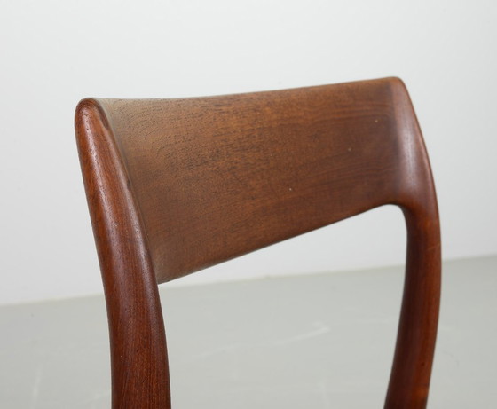 Image 1 of Mid-Century Scandinavian Niels Otto Moller Teak Wooden Dining Chairs with Black Leather Upholstery, Model 77. Set of 4.