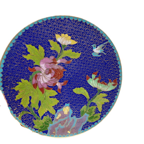 Image 1 of Assiette murale chinoise cloisonnée, milieu du 20e siècle