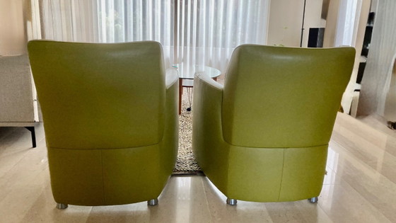 Leolux fauteuils, groen leer, Metaal, Modern (foto 7 van 12)