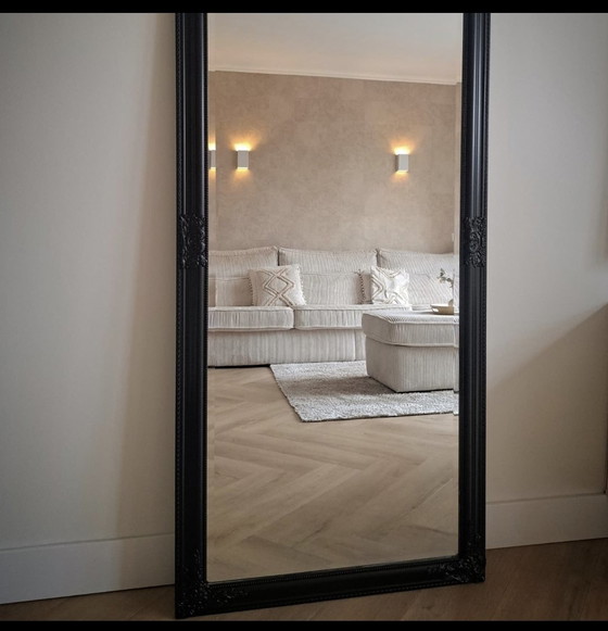 Image 1 of Large black hotel chic mirror with facet