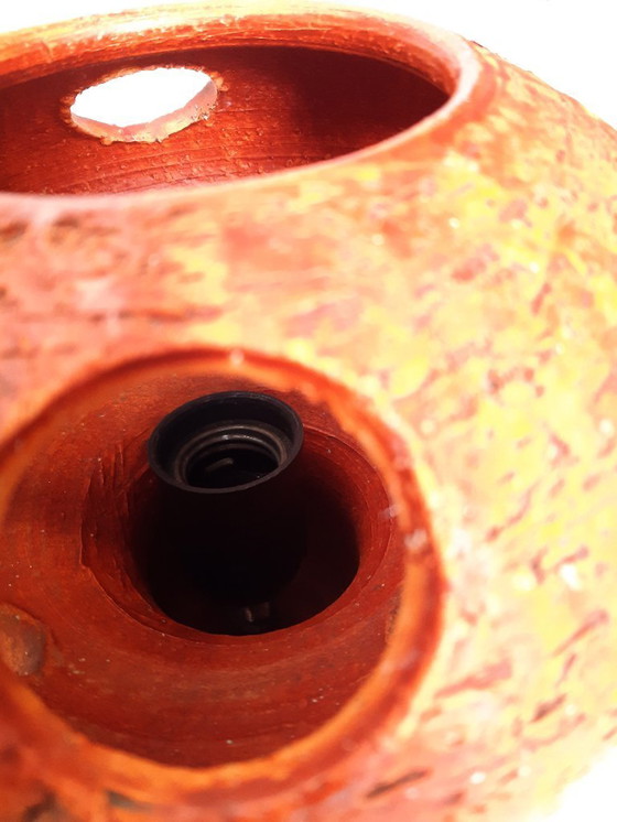 Image 1 of Keramieken vintage tafellamp, chamotte klei, oranje brutalist aardewerken mcm lamp