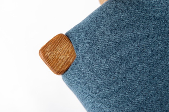 Image 1 of Vintage German Armchair 1960s, Mid Century Beechwood Chair with Blue Upholstery, Scandinavian Style Dining Chair, Single Chair