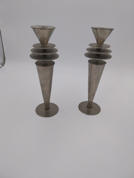 1 x set of 2 candlesticks by Paul Wood post modern memphis style 1980's