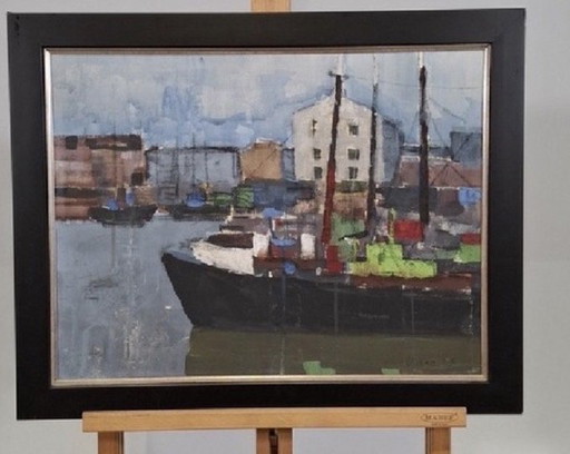 C.D. Ven. Haven IJmuiden. Wunderschönes, original gerahmtes Gemälde, 52 x 65 cm, 1965.