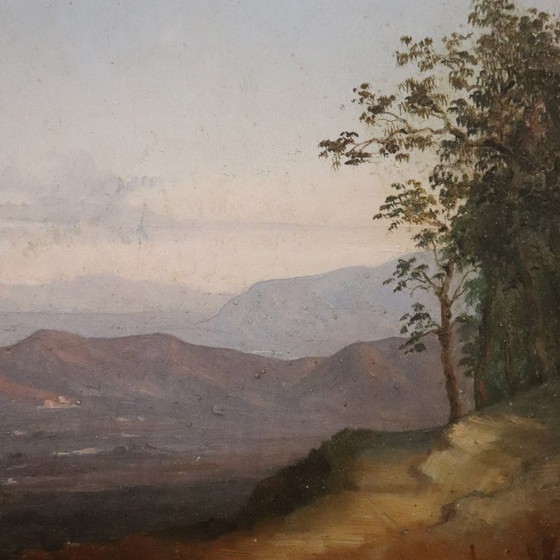 Image 1 of Panoramic View of Naples, Oil Painting on Canvas, Italy 19th Century
