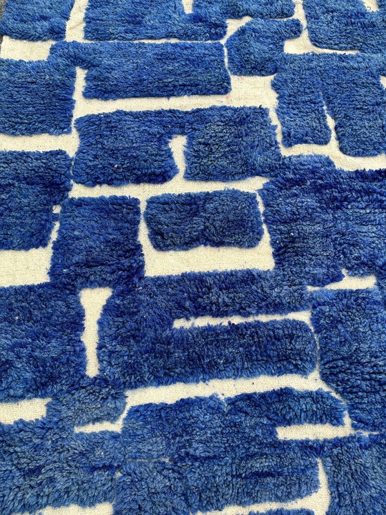 Moroccan Blue Beni Mrirt Rug 160x190 cm - Handmade Wool Rug Blue Geometric Area Ru – Rugs & carpets (photo 4 of 9)