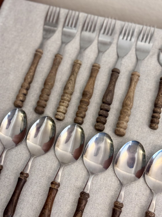 Vintage Wooden Handle Cutlery 70s – Cutlery Sets, rvs (photo 3 of 5)