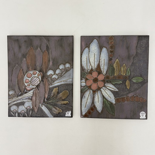 Plaques murales florales en céramique Rusha Handarbeit, 1970