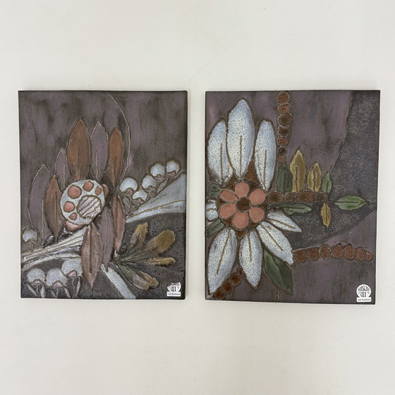 Image 1 of Plaques murales florales en céramique Rusha Handarbeit, 1970