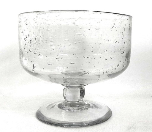 Grande ciotola di cristallo su supporto, anni '70, diametro 18,5 cm