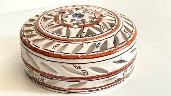 Image 1 of Kunsthandwerkliche Wandleuchte Terrakotta Zentrum Blau